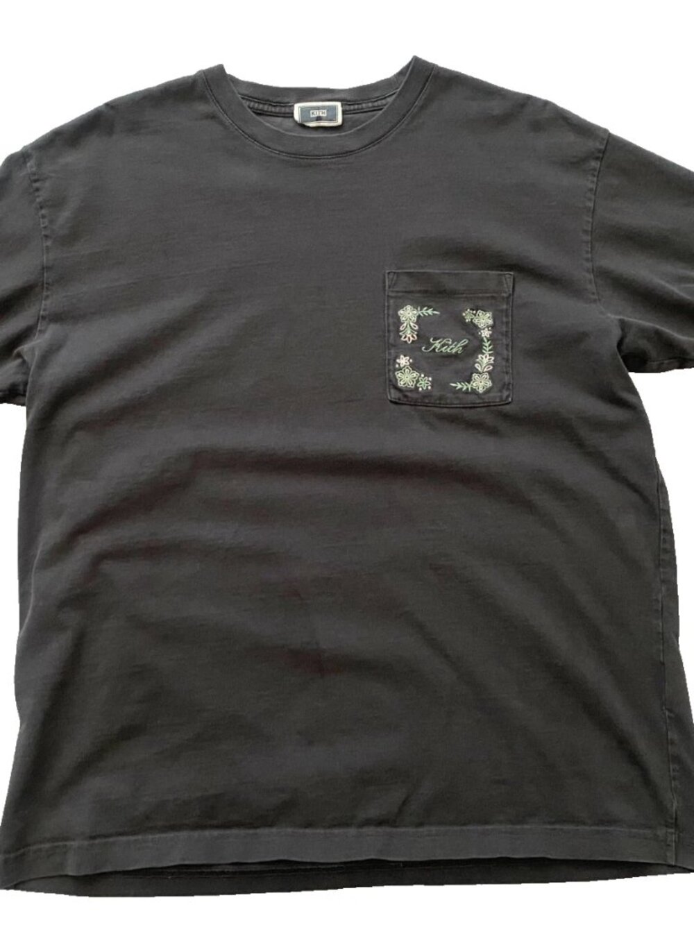 Kith Mens L Black Embroidered Floral Pocket Tee